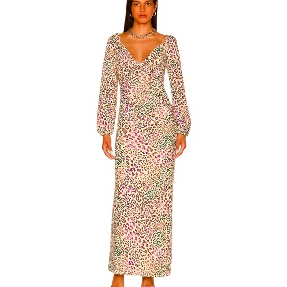 Carolina K Leopard Print Cowl Neck Maxi Dress Mauve Blush Size S - Picture 15 of 16